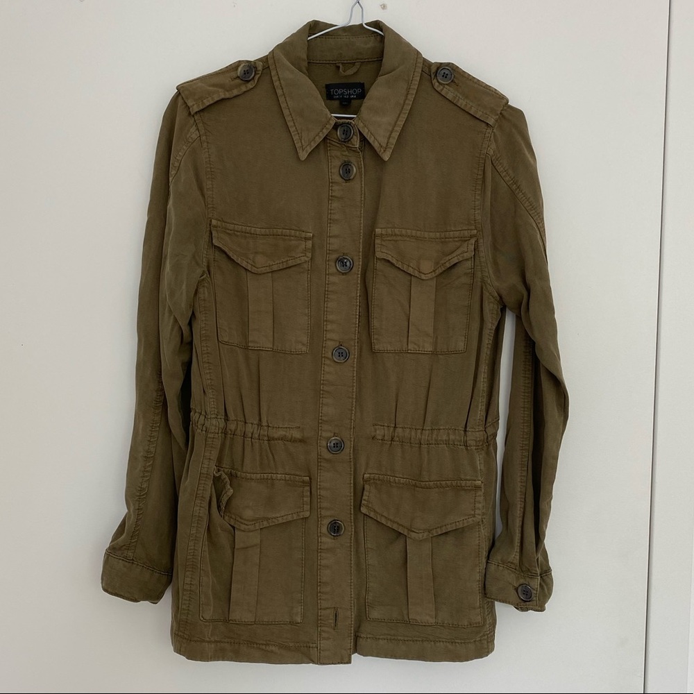 TOPSHOP Khaki Dark Green Jacket Shirt Military 34 / US 2